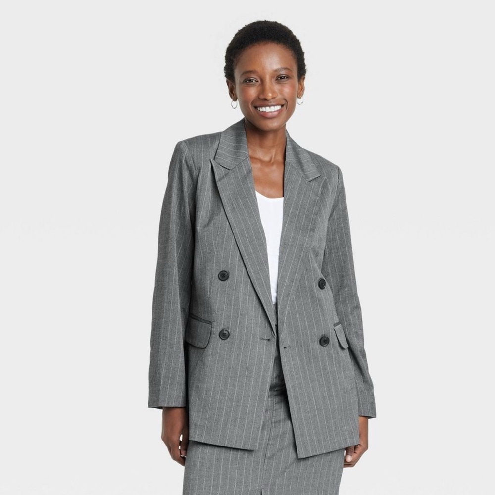 Women's Gray Pinstripe Blazer